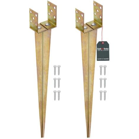2 Pièces Support de Poteau Réglable - 0-125 mm - Acier Galvanisé - 70 cm - Doré - Support Poteau a Enfoncer - Ancrage Balancoire - Ancre a Enfoncer - pour Poteaux Bois-NANOTEH (1/5)