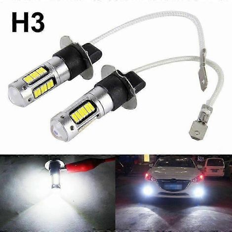 Kit de remplacement pour 1 paire d'ampoules LED H3 pour feux antibrouillard, ultra-lumineuses, Canbus 6000K, 100W, blanches, feux de jour, 12V-24V (1/5)