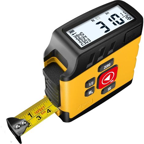 Mètre Ruban Numérique 4,88 m, Jaune, 6 unités métriques&impériales Lecture facile, Rétractable, Fractions au 1/16, Rechargeable, Pour Distance/Surface/Volume(Version sans Laser) (1/5)