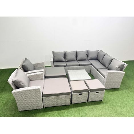 Fimous Rattan Garden Outdoor Furniture Set 12 Seater Rattan Garden Sofa Set with 2 Armchairs 4 Footstools Light Grey Mixed (1/4)