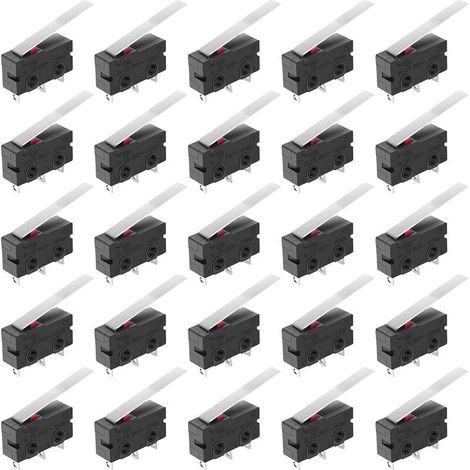 Lot de 25 Micro Switch, Microrupteur à Levier, Micro Limit Switch AC Hinge, Micro Interrupteurs avec 55mm Levier à Longue Charnière AC 5A 125 250V 3 Broches Limite SPDT pour Arduino (1/5)
