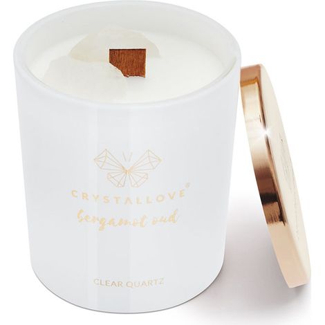 CRYSTALLOVE Candela di soia con cristallo di rocca - Bergamotto Oud 400 g (1/5)