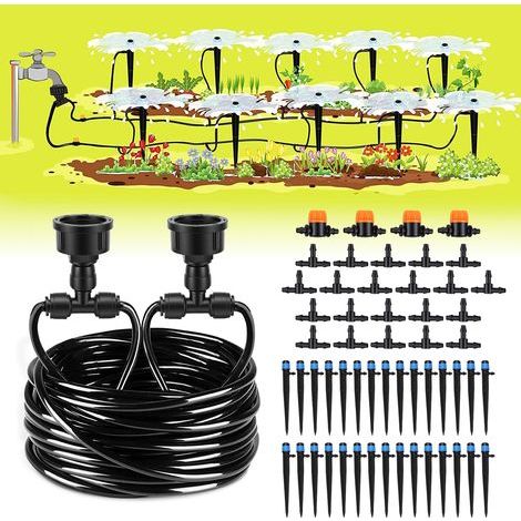 Kit d'irrigation goutte à goutte 30 m, Système rapide à connecter avec tuyaux , émetteurs et accessoires, Arrosage pour serre pelouse terrasse parterre