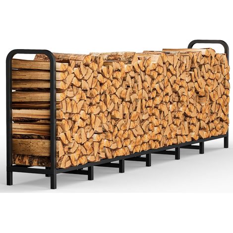 Étagère à bois de chauffage, 244 cm, réglable en hauteur et stable, pour cheminée, intérieur et extérieur, support en métal, étagère pour bois de cheminée, noire (1/5)
