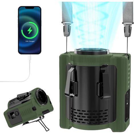 Ventilatore portatile MERTTURM con cintura, ricaricabile da 10.000 mAh (22 ore di raffreddamento), potente ventilatore a mani libere per collo/corpo/cintura/scrivania con luce e power bank (1/5)