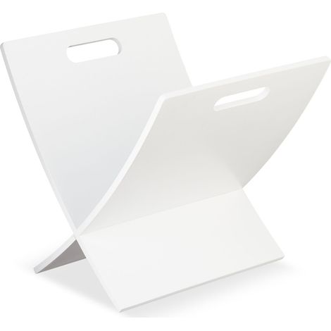 Porte-revue moderne rangement de journaux 40 x 30 x 30 cm facile à transporter en bois courbé blanc (1/5)