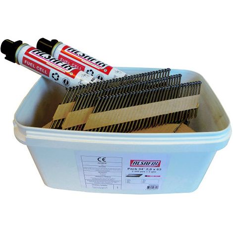 Pack pointes PDC diamantées 34° 28 x 70 annelées galva - 2 040 pcs + 2 gaz