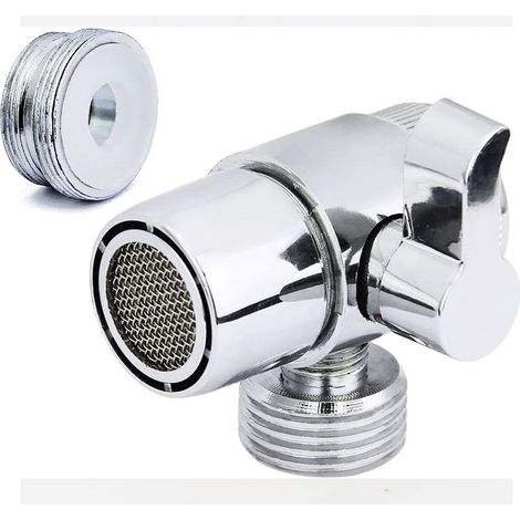 Duschumsteller (M22 x M24), hochwertiges Aluminiumventil, Ersatzventil -3/4" und 1/2" IPS, verchromter Messingadapter, 3-Wege-Absperrventil für Küche oder Bad ( (1/5)