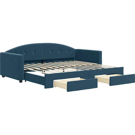 Lit de jour convertible avec lit gigogne et tiroirs canapé-lit velours bleu 90 x 200 cm (1/5)