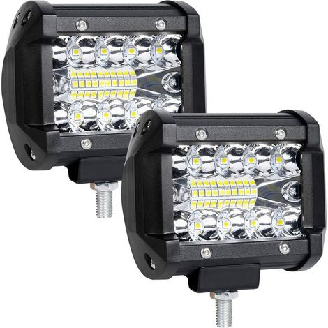 60W Projecteur de Travail à LED, Lampe de Conduite de Bateau de Route Antibrouillard d'inondation, 2Pcs Phare à Lumière Longue Portée Conducteur de Véhicule Tout-terrain Cabine de Bateau