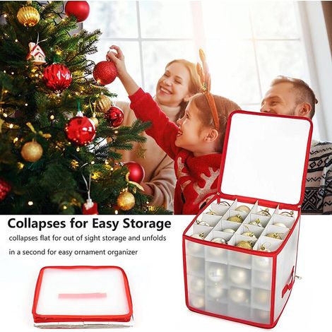 Boîte de rangement transparente pour boules de Noël, pliable en PVC, pouvant contenir jusqu'à 64 boules de Noël. (1/5)