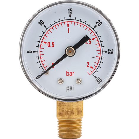 Jeffergarden Manomètre 50 mm 1/4 BSPT Filetage en laiton pour carburant, air, huile, gaz, eau (0-30PSI 0-2Bar) (1/5)