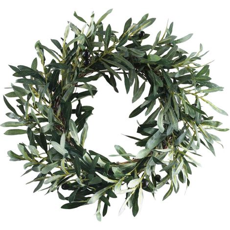 Couronne d'olivier artificielle de 45 cm pour la décoration de porte d'entrée, guirlande en soie synthétique pour le printemps et l'été, décoration pour la maison, le bureau, les murs, les fenêtres et (1/5)