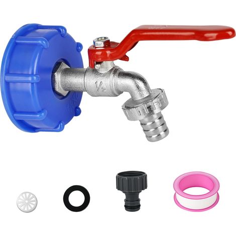 Robinet IBC - Raccord de robinet IBC - Adaptateur IBC - Avec robinet sphérique de 1/2" - Tuyau de jardin pour réservoir d'eau de pluie (1/5)