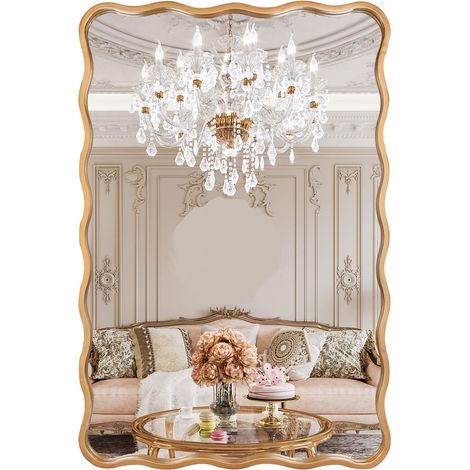 Miroir de Salle de Bain rectangulaire doré à Motif ondulé 61 x 91,4 cm, Style Campagne Moderne, Convient pour Toilettes, Chambre, Salon, entrée (1/5)