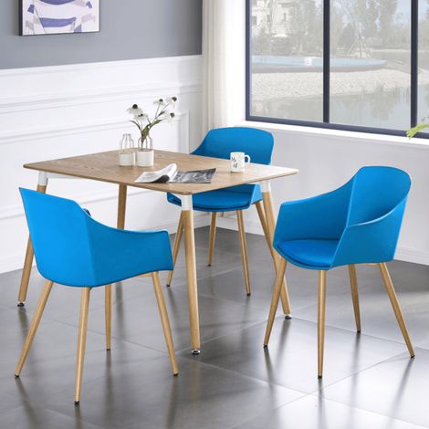 Halo Eden Dining Set - an Oak Wooden Dining Table and Set of 4 Blue Wooden Dining Chairs - Dining Room Kitchen (1/5)