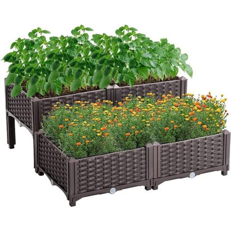 Hochbeet Kunststoff Blumenkasten Braun 80x80x23-38cm Mingone (1/5)