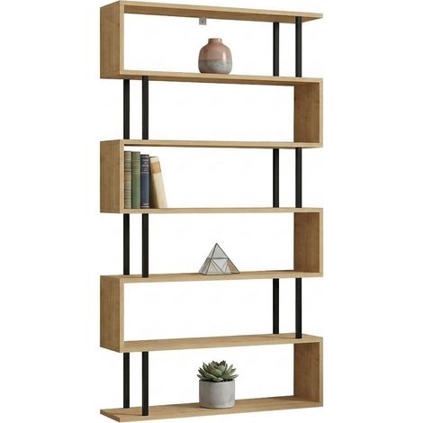 Libreria Stio, Biblioteca 5 Ripiani, Installazione Libera, Sfumatura Colore Struttura Rovere, 90x22x163h cm Marrone Rovere
