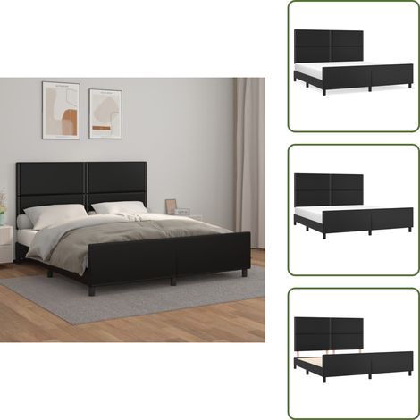 Cadre de lit avec tête de lit Noir 180x200 cm Similicuir - Cadre De Lit - Lit Double - Tête De Lit Ajustable - Similicuir - Meuble Chambre À Coucher (1/5)