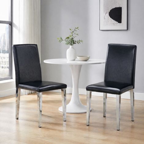 Sillas de comedor, lote de 2, diseño minimalista, PU negro y metal plateado HAVRYA (1/5)
