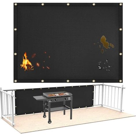 Protection thermique ignifugée en fibre de verre pour barbecue, 91,5 x 122 cm (3 x 4 pi), avec 14 attaches de câble et tapis isolant noir. (1/4)