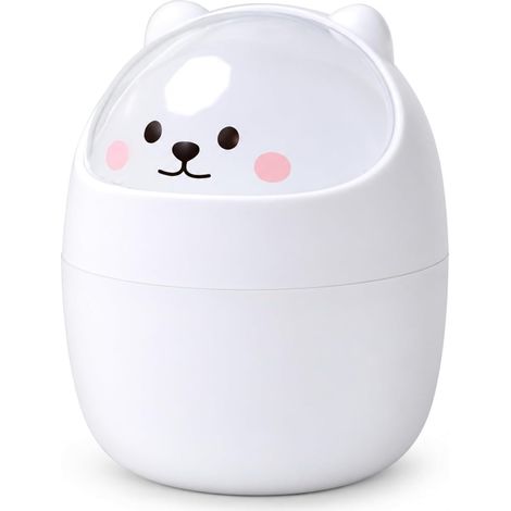 Mini Poubelle De Comptoir, Poubelle De Bureau Mignonne avec Couvercle en Forme d'animal De Dessin Animé Poubelle à Papier en Plastique Petite Poubelle pour Cuisine De Bureau(Blanc) (1/5)