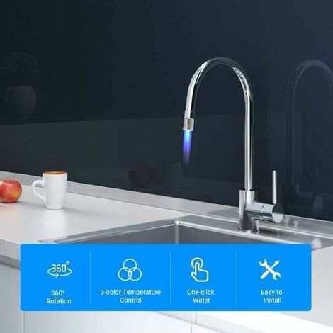 3 Lumiere LED Couleur Faucet, Pomme de Douche avec Capteur de Température et Changement de Couleur, Filtre à Eau de Robinet avec Adaptateur de Filetage Interne pour Cuisine et Salle Bains éviers-Fei Y (1/3)