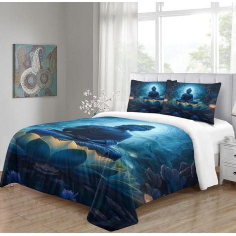 3D, Imprimé Le bleu foncé Bouddha 200x200cm Ensemble De Literie Super Douce Respirante Sets Housses Couettes Taie d'oreiller - UOV (1/4)