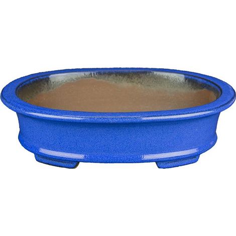 Vaso per bonsai ovale in gres smaltato blu 24,5x18,5x6 cm - YP54P
