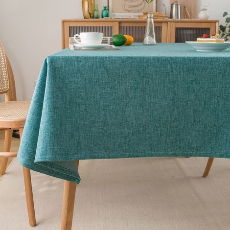 LaBlanc – Waschbare Tischdecke in Leinenoptik, rechteckig, 140 x 180 cm, wasserabweisend, fleckenabweisend, Türkis (1/5)