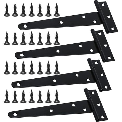 Lot De 4 Charnières de Portes en T Lourde avec Vis de Montage, 150 mm, Charnières de Portes en T Galvanisées pour Portes de Grange Portail en Bois et Fenêtre (1/5)