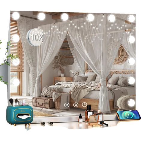 Miroir de Maquillage, 14 Ampoules LED Dimmables, Design Moderne, BLANC (1/2)