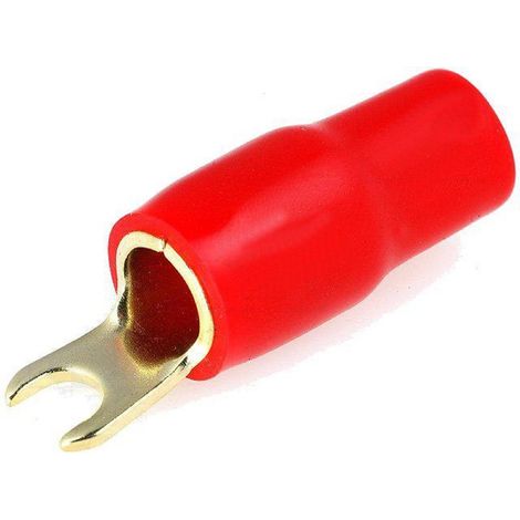 50x Connecteurs Fourche M4 20mm2 - Dore Isole rouge
