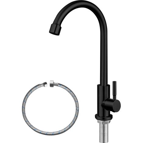 Robinet d'Eau Froide SUS304 en Acier Inoxydable pour Évier de Cuisine - Arc Élevé, Poignée Unique, Trou Unique, Noir (1/5)