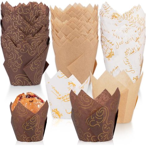600 Pièces Caissettes de Muffins en Papier Tulipes, Moules à Muffins, Tasses de Cuisson, Emballages de Cupcakes (1/2)