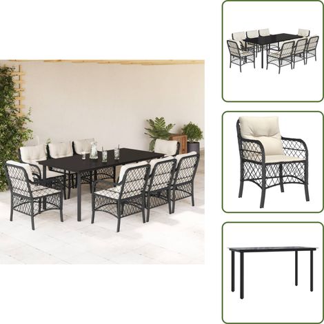 Coussin de siège - vidaXL Ensemble à manger de jardin 9pcs coussins noir résine tressée - Housses amovibles