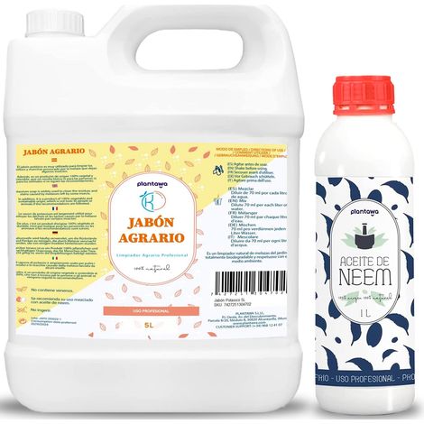 PLANTAWA Sapone Molle di Potassio 5L + Olio di Neem 1L Formula Pura ed Altamente Concentrata Soluzione Naturale per Cura Domestica Versatile e multiuso per Interno ed Esterno (1/5)