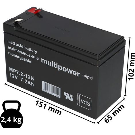 Multipower Blei-Akku MP7,2-12B Pb 12V / 7,2Ah + Ladegerät (1/5)