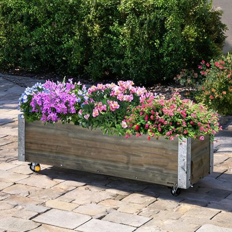 Porte-plantes gris en bois de sapin 96 x 30,6 x 30 cm (1/5)