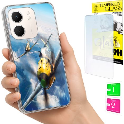 Custodia per Oppo A5X, cover posteriore con vetro temperato 9H. (1/5)