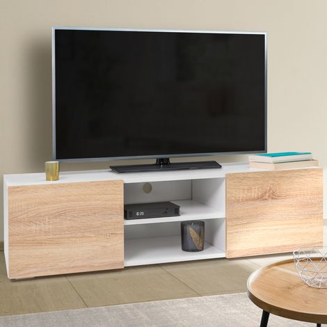 Mueble TV ELI blanco con puertas efecto haya 113 cm (1/4)
