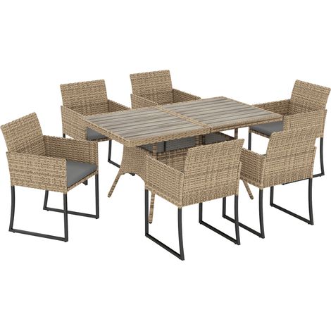 Outsunny Rattan Garden Furniture Set, Rattan Table and Chairs with Cushions