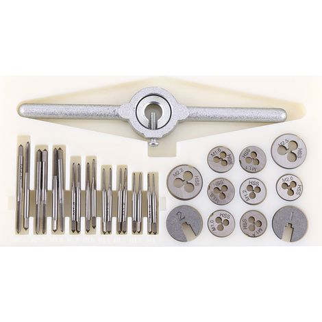 Kit de 30 tarauds, filières, clés et outils manuels pour le filetage et le taraudage. (1/5)