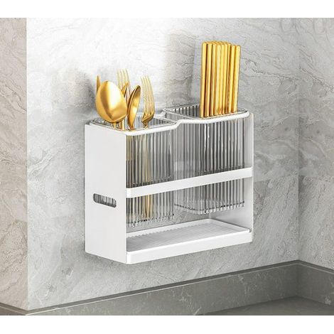 Porte-baguette mural en acier au carbone, support pratique pour couteaux et couverts, blanc, petite taille, 221615cm (1/4)