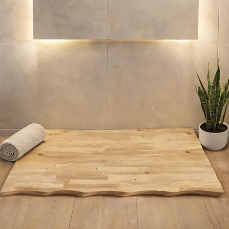 Plateau en bois massif 120 cm pour vasque ou plan de travail (1/5)