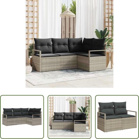 Poly Rattan - Sofa Set mit Kissen Hellgrau Poly Rattan (1/5)