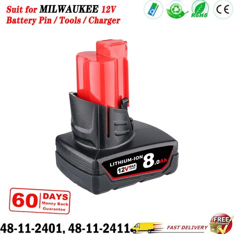 1 Stück M12 8,0 Ah Ersatz für Milwaukee 12 V Akku-Stift, kompatibel mit Akku-Elektrowerkzeug 48-11-2440 48-11-2412 48-11-2450 (1/5)