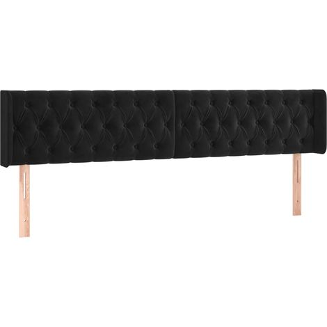 Testiera letto accessorio camera da letto mobile imbottito con bordo laterale 203 x 16 x 78/88 cm Tessuto velluto nero TDL0204490
