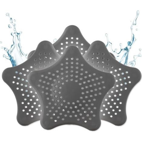 Filtro universale in silicone - 3+1 filtri per capelli gratuiti - Filtro per doccia con raccogli-capelli - Filtro per doccia, lavandino, vasca da bagno e cucina (grigio) (1/4)