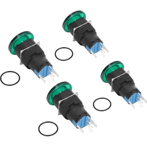 Lot de 25 interrupteurs à bouton-poussoir, tête champignon, autobloquants, avec voyant vert, BEM-LA16-11MDS-GAC DC12V (1/5)